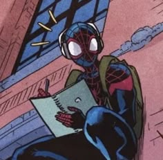 the spider - man is writing on a piece of paper