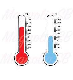 two thermometers with red and blue liquids on them, each measuring different temperature