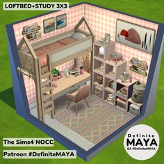 the sims nocc bedroom is designed to look like a dollhouse with a loft bed and desk