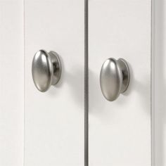 the door is white and has two knobs on each side, which are both round