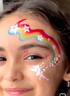 Cheek Art Face Paint Simple, Fast Face Painting Designs, Quick Face Paint, Fairy Face Painting, Unicorn Face Paint, Face Paint Party, Rainbow Face Paint, Fairy Face Paint, Festival Face Paint