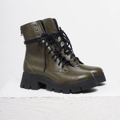 Experience style and comfort with our Lara Green Chunky Boots. These elegant combat boots feature unique chunky soles for effortless style, side zipper fastening for easy wear, and fabric laces for a secure fit. In a smooth green color, these boots will be a standout in any outfit. Unsure about your size? Please refer to our sizing page or send us a message using the chat button on our website. We will answer straight away Green Chunky Boots, Instagram Shoes, Stocking Fillers For Her, Chunky Boots, Mens Jewelry Bracelet, Boots For Sale, Boot Sandals, Easy Wear, Fit In