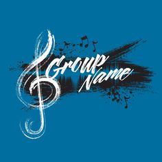 the word group name with musical notes on it's left side and blue background