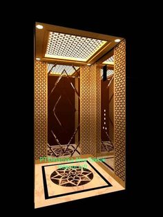 the inside of a bathroom with an intricately designed shower