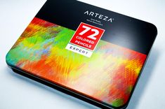 an artzex colored pencils box with the number 72 on it's side