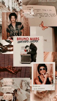 a collage of photos with the words brunu mars unwrapped under it