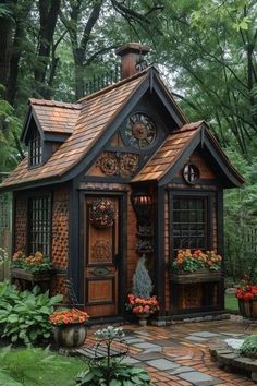 Dark Modern Home, Garden Shed Ideas, Shed Tiny House, Shed Ideas, Log Cabin Rustic