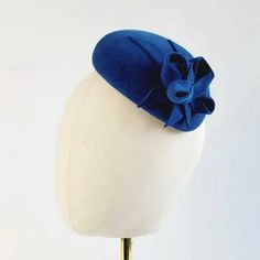 Royal Blue Felt Hat with Loops worn to the left of the head Reclaimed Vintage