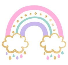 an image of a rainbow with clouds and rain drops