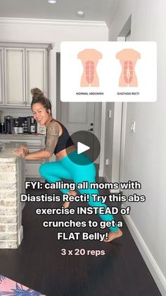 a woman sitting on top of a kitchen counter next to a stack of boxes with the caption, if it's not possible to get a flat belly