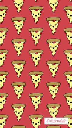 many slices of pizza on a red background