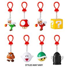 several different styles of keychains with mario and luigi characters attached to each other