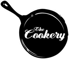 the cookey logo on a black background with white lettering and a frying pan