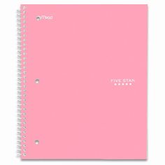 a pink spiral notebook with five stars on the front and one star in the middle