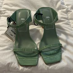 Sea Foam Green, Never Worn. Super Cute And Comfy! Trendy Green Zara Heels, Zara Trendy Low Heel Shoes, Zara Trendy Low Heel Heels, Zara Green Pointed Toe Heels, Green Summer Heels By Zara, Green Zara Heels For Summer, Zara Green Heels For Summer, Zara Green Summer Heels, Zara Green High Heels