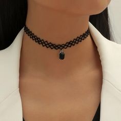 This Charm Choker Is A Wonderful Addition To Your Wardrobe And Your Style! A Fun And Unique Wear! Simple Black Choker, Simple Choker Necklace, Black Velvet Choker Necklace, Simple Choker, Lace Choker Necklace, Geometric Pendant Necklace, Choker Necklace Designs, Velvet Choker Necklaces, Black Velvet Choker