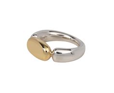 With its minimal, modern design, this Kloto ring is an industrial version of the classic stacking ring. The polished sterling silver band tapers slightly and is set with an 18K yellow gold oval at its center. Add it to your stack or wear it alone for a hint of minimal style. 18K yellow gold oval : 5/16" x 5/8"sterling silver band width : 3.5mm to 6.5mmsize available : 7.25please contact us for sizing options Modern Oval Stackable Rings For Formal Occasions, Modern Gold Oval Stackable Rings, Modern Oval Stackable Rings With Polished Finish, Modern Oval White Gold Stackable Rings, Modern Oval Link Rings For Everyday, Modern Oval Link Ring For Formal Occasions, Modern Everyday Rings With Oval Link, Modern Oval Rings With Smooth Bezel, Modern Oval Ring With Smooth Bezel