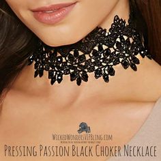 Pressing Passion Black Choker Necklace Black Lace Choker Necklace, Black Lace Choker, Lace Choker Necklace, Lace Choker, Black Choker Necklace, Boho Choker, Statement Choker, Statement Choker Necklace, Pearl Choker Necklace