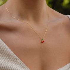 Elegant Cherry Color Necklace For Gift, Elegant Cherry Colored Necklace For Gift, Cherry Jewelry, Jewelry For Summer, Cherry Necklace, Fruit Necklace, Romantic Gestures, White Gold Necklaces, Christmas Gifts For Friends