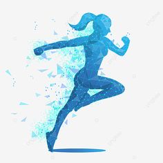 the silhouette of a running woman is made up of triangles and lines, consisting of polygonal