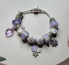 VIOLET DAISY bead Bracelet, Violet flower bracelet daisy, heart dangle, girlfriend birthday gift, bridesmaids jewelry, purple bracelet beaded. cherry blossom ,Pandora style. Purple Jewelry Bracelets, Luxury Purple Bracelets, Purple Pandora Bracelet, Cute Pandora Bracelet, Purple Charm Bracelet, Daisy Bead Bracelet, Purple Pandora, Beaded Cherry Blossom