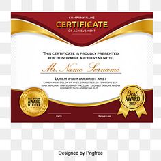 an award certificate is shown in red and gold