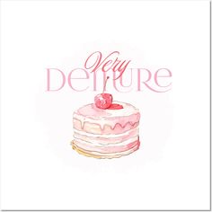 a watercolor painting of a cake with the words pretty deli sure on it