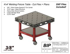 an image of a table on wheels with measurements