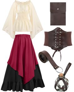 PRICES MAY VARY. What's Included in the Package: the package comes with 1 piece of potion bottle with cork, 1 piece of pouch, 1 piece of leather belt, and 1 piece of corset waist belt, and 1 piece of Victorian dress, you can wear them in a suit, or wear them separately Renaissance Dress Costume: our dress is design in classic beige and red colors, vintage and elegant, delicate and nice looking, you can tie the waist belt to show your body shape well, making you look more eye catching Durable and Halloween Pirate Costume, Corset Waist Belt, Fair Outfits, Irish Women, Basic Hoodie, Corset Belt, Linen Shirt Dress, Pirate Costume, Potion Bottle