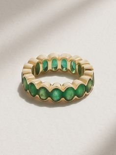 KOLOURS JEWELRY has an expert eye for bright stones. This ring is crafted from 14-karat gold and set with beautiful emeralds - the open-back settings enhance their natural vibrancy. Wear yours stacked with slim bands. Emerald Ring Gold, Womens Jewelry Rings, Jewellery And Watches, Fine Jewelry, Women Jewelry, Band, Ring