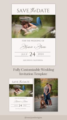 save the date postcard with two photos on it and an image of a couple kissing