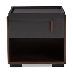 a black and brown cabinet with two drawers on one side and a drawer on the other