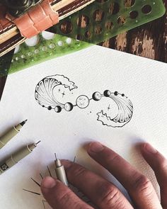 Fantasy Ink Drawing. Ocean Tide Tattoo, Pisces Moon Tattoo Designs, Phases Of Life Tattoo, Moon Tide Tattoo, Ocean Witch Tattoo, Moon And Tide Tattoo, Witchy Ocean Tattoo, Infinity Wave Tattoo, Moon Infinity Tattoo