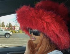 Hat With Braids, Red Bucket Hat, Fluffy Hat, Grillz Teeth