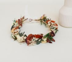 Bohemian Eucalyptus Leaf Dried Flower Crown, Orange+Cream+Rust Dried Flower Wedding Crown, Autumn Theme Bridal Crown, Girls' Crown 🌼Boutonniere size 4.7" H 🌼Adult Crown 18" L 🌼Child Crown 1-5 years size 16"-17" L 🌼Newborn: 14''-15 ''L 🌼Bridal Set : Adult Crown+Boutonniere  Product maintenance and features   🌼. These are handmade by natural processing, there will be some deviations in the appearance and size of each piece, but it will not affect the overall effect! 🌼. All materials are dri Autumn Crown, Flower Wedding Crown, Dried Flower Wedding, Dried Flower Crown, Feuille Eucalyptus, Eucalyptus Leaf, Girls Crown, Dala Horse, Dried Floral