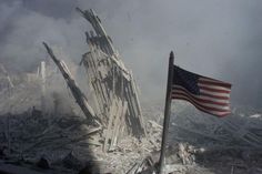 an american flag flying in front of a destroyed building with the words explosion 1013 contrablaa on it