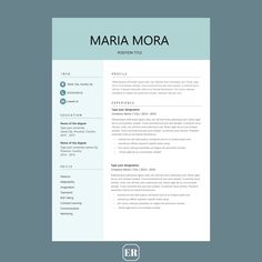 a professional resume template with blue and green accents on the front, in an elegant style