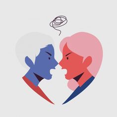 two people are facing each other and one has a thought bubble above their head that says love