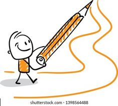 a stick figure holding a giant pencil in his hand