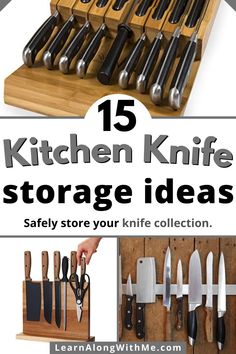 Is your knife drawer a jumbled, dangerous mess?  Or has your old knife block had it?  If so, here are 15 kitchen knife storage ideas to help you safely organize and your store your blades. 

The list includes some popular knife drawer organizers, some really cool magnetic wooden knife blocks and wall-mounted options too. 

Which of these options will work for your knife collection and your kitchen?  Click to find out.

#kitchenstorage  #kitchenorganization #kitchenknifestorageideas   #knives Sharp Knife Storage, Farmhouse Kitchen Knife Block, Storing Knives In Kitchen, Knife Block Alternative, Kitchen Knife Organization, Knife Storage Kitchen, Knife Holder Ideas, Diy Knife Storage, Knife Block On Counter