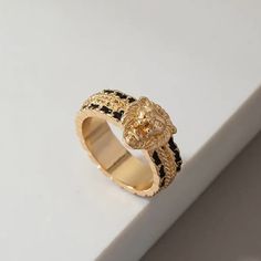 1pc Fashion Lion Head Pattern Ring, Luxurious Alloy Ring Lion Ring, Head Ring, Pattern Ring, Ring Color, Ring Women, Lion Head, Womens Jewelry Rings, Gold Black, Gold Ring