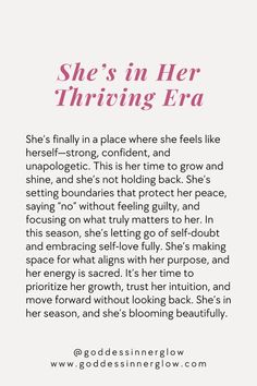 the back cover of she's in her thriving era, with an image of a woman