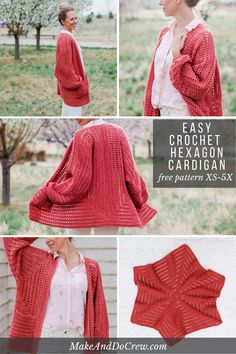 the crochet cardigan pattern is shown with instructions to make it look like an open