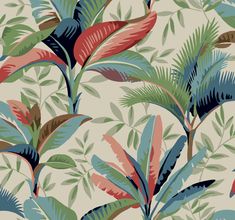 a wallpaper with colorful leaves and plants on it