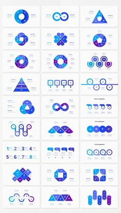 a bunch of blue and purple shapes on a white background