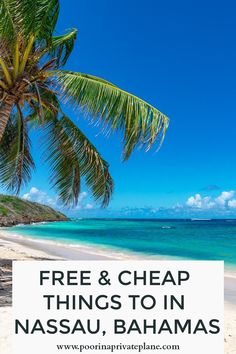 a beach with palm trees and the words free & cheap things to in nassau,