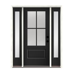 a black front door with glass panels