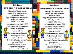 two legos are shown with instructions for building the wall in front of them, and one is holding a sign that says let's build a great team