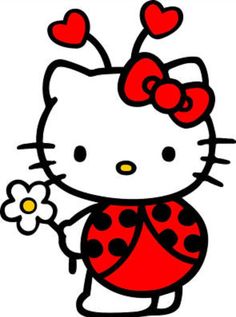 a hello kitty ladybug holding a flower with hearts on it's head