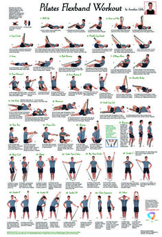 a poster showing how to do the pilates flexband workout for men and women